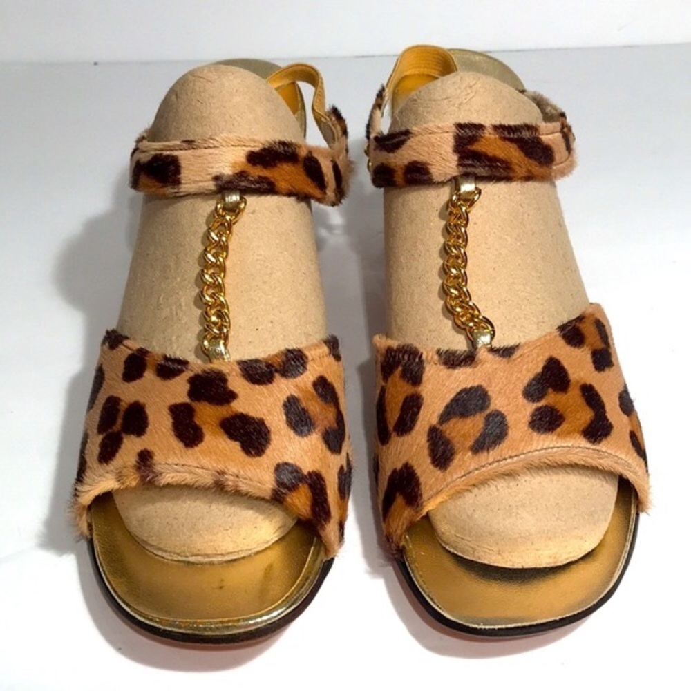 Vintage 1950’s LaRose of FL vintage leopard print chain front heel sanda…